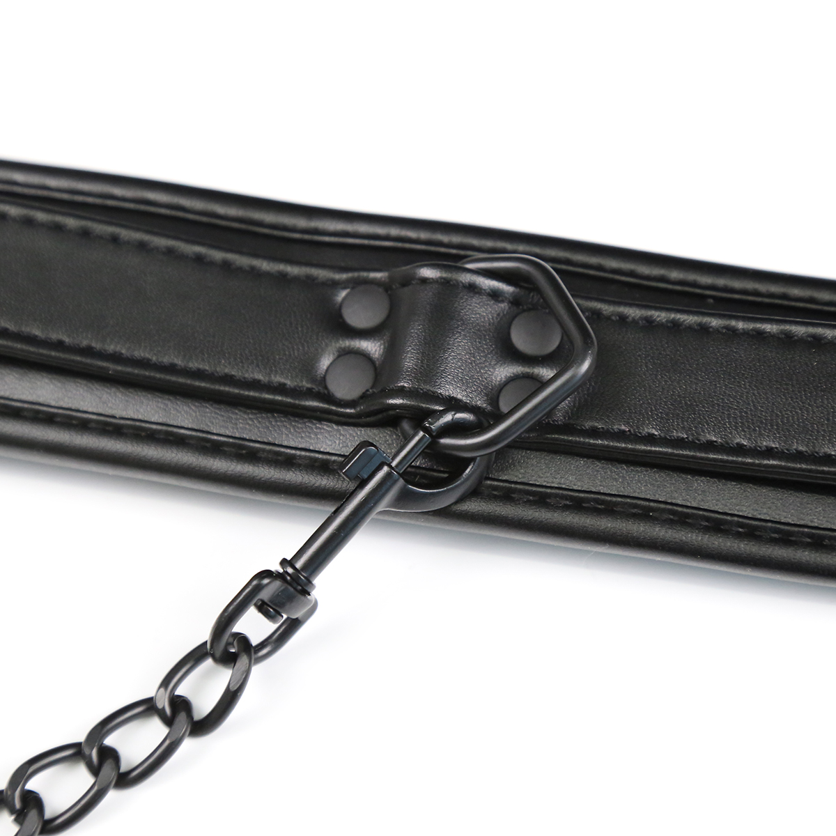 Bdsm Black foam padded Leather Neck Metal Chain Leash - Image 2