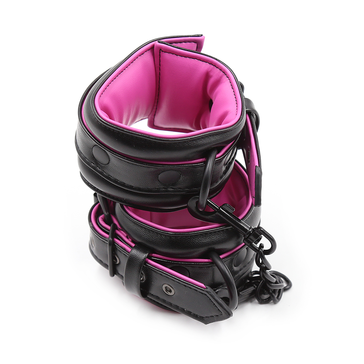 Black Pink Leather Padded ANKLE Leg Cuffs with Golden Chain - Image 2
