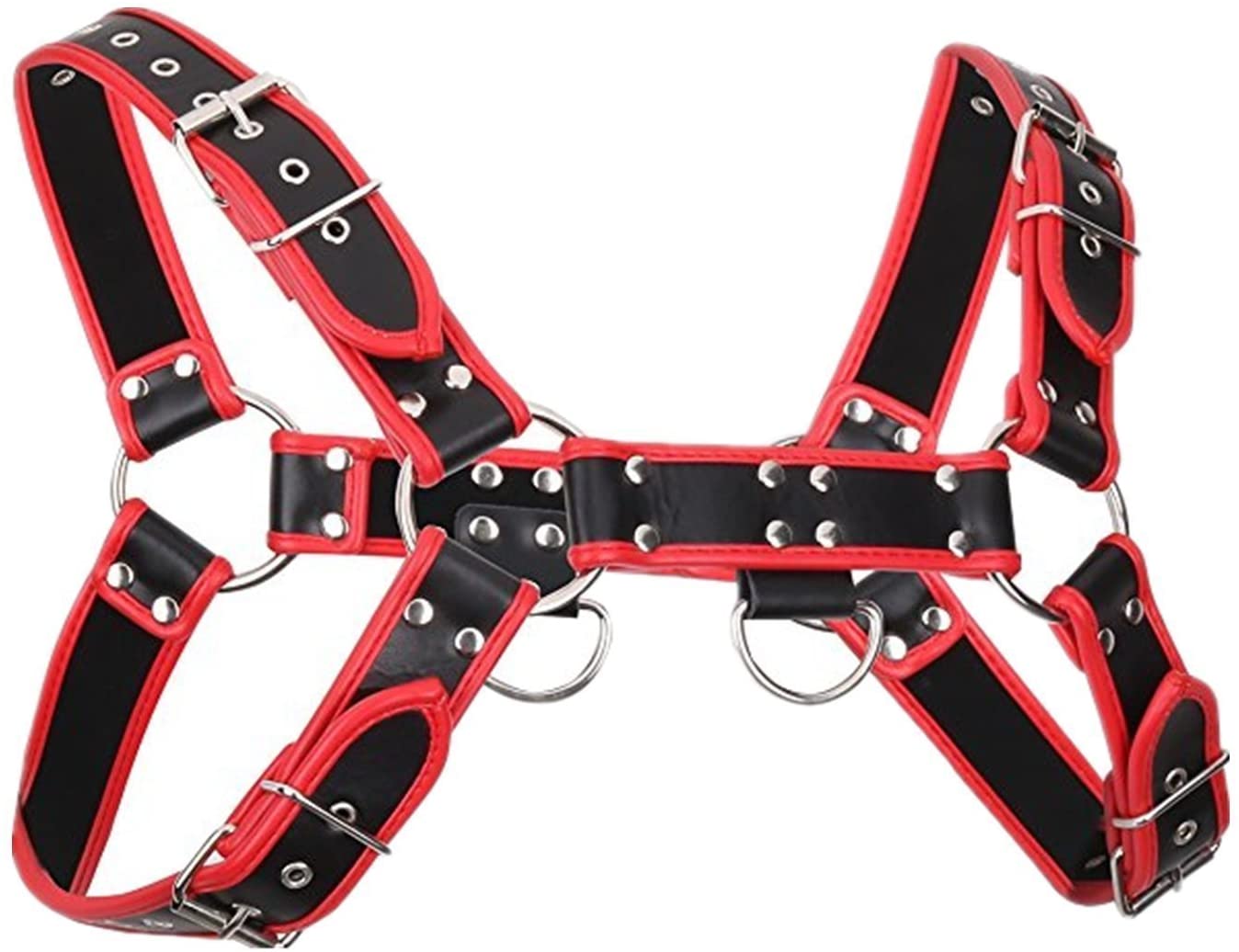 Black Red Leather adjustable chest Harness S-XL - Image 2