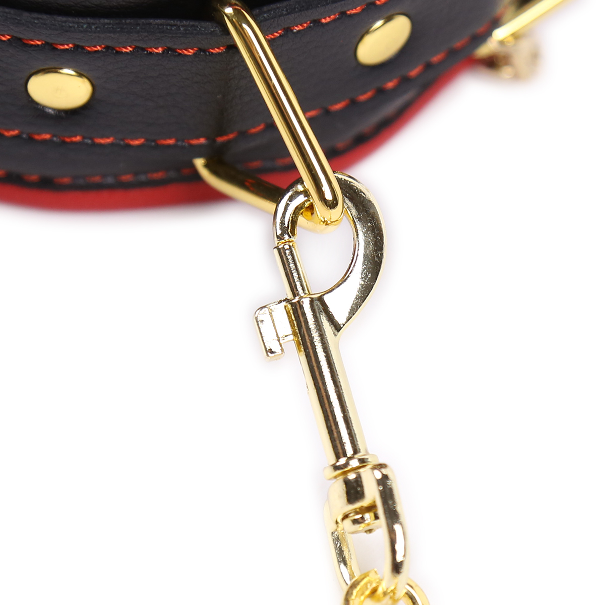 Collar Leash with Cuffs chained Nipple Clamps Red Black - Image 3