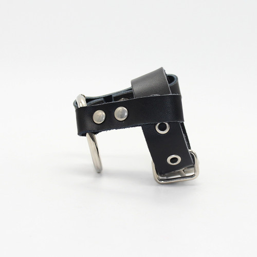 Leather strap ring with attached metal penis ring - Image 2