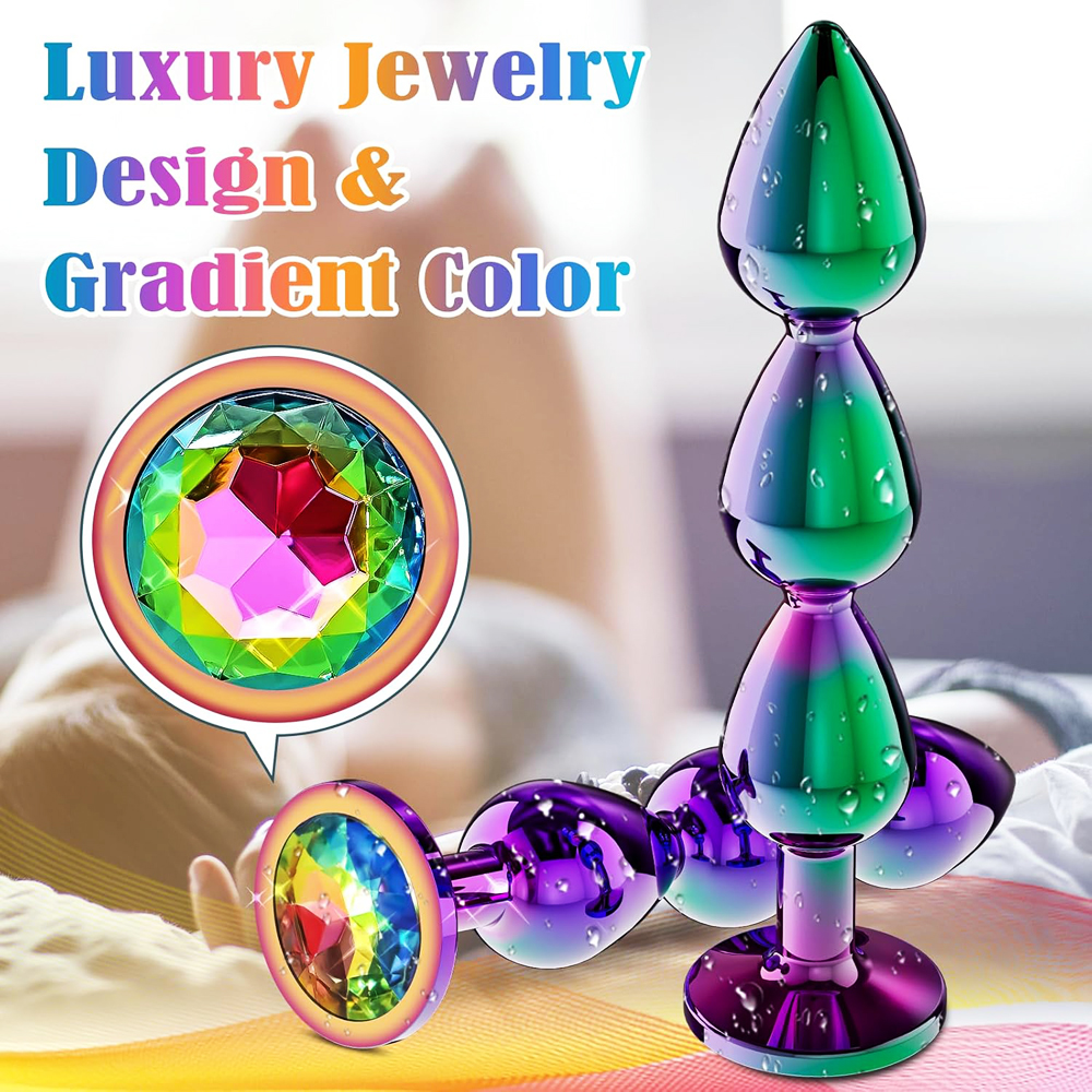 PLATON Iridescent metal Anal Tribal Bead Plug with Gem - Image 5