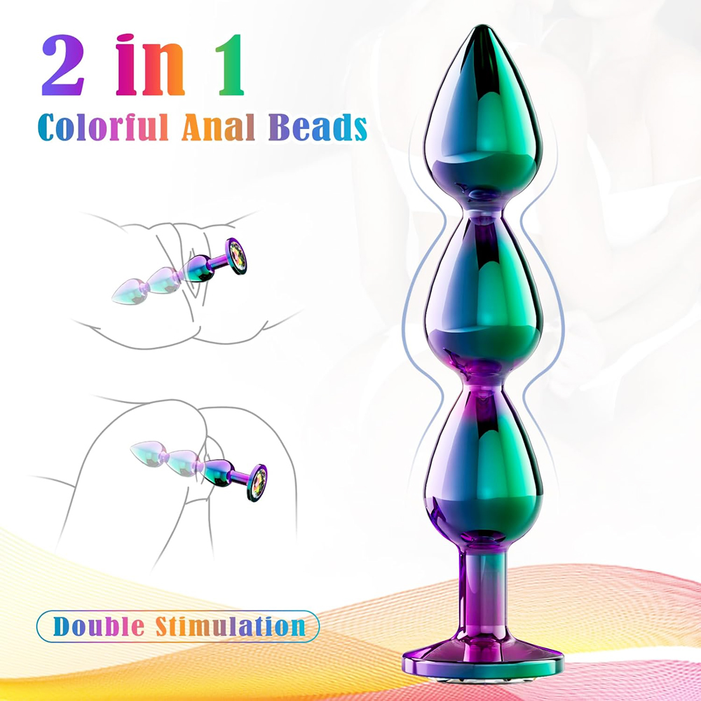 PLATON Iridescent metal Anal Tribal Bead Plug with Gem - Image 6