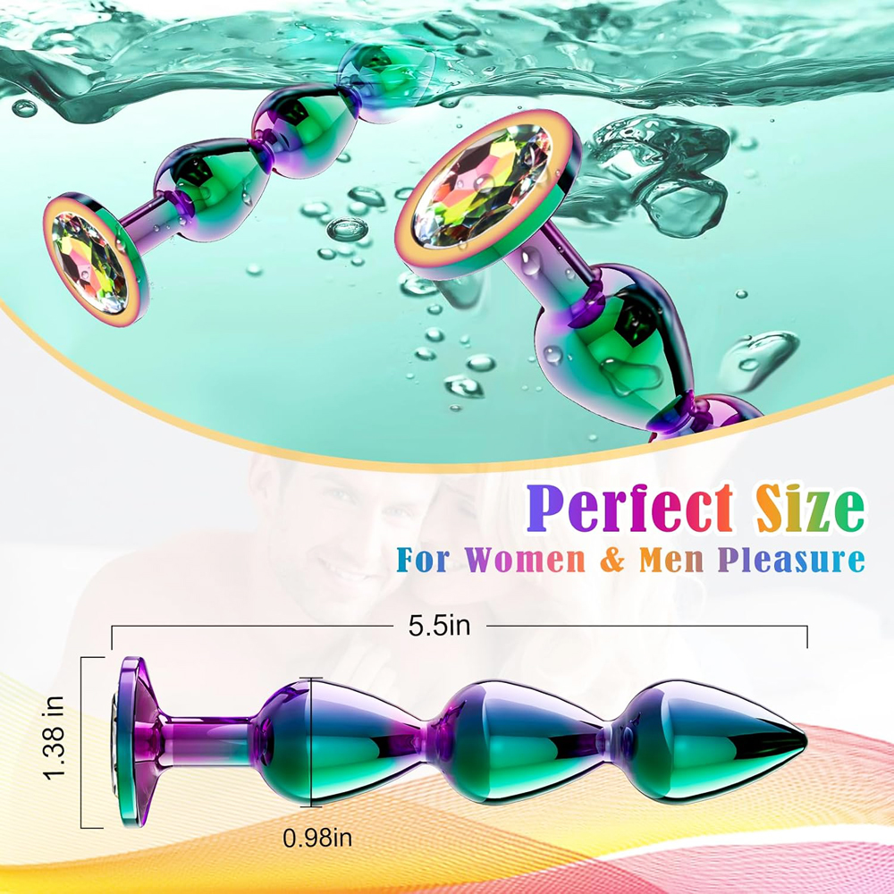 PLATON Iridescent metal Anal Tribal Bead Plug with Gem - Image 3