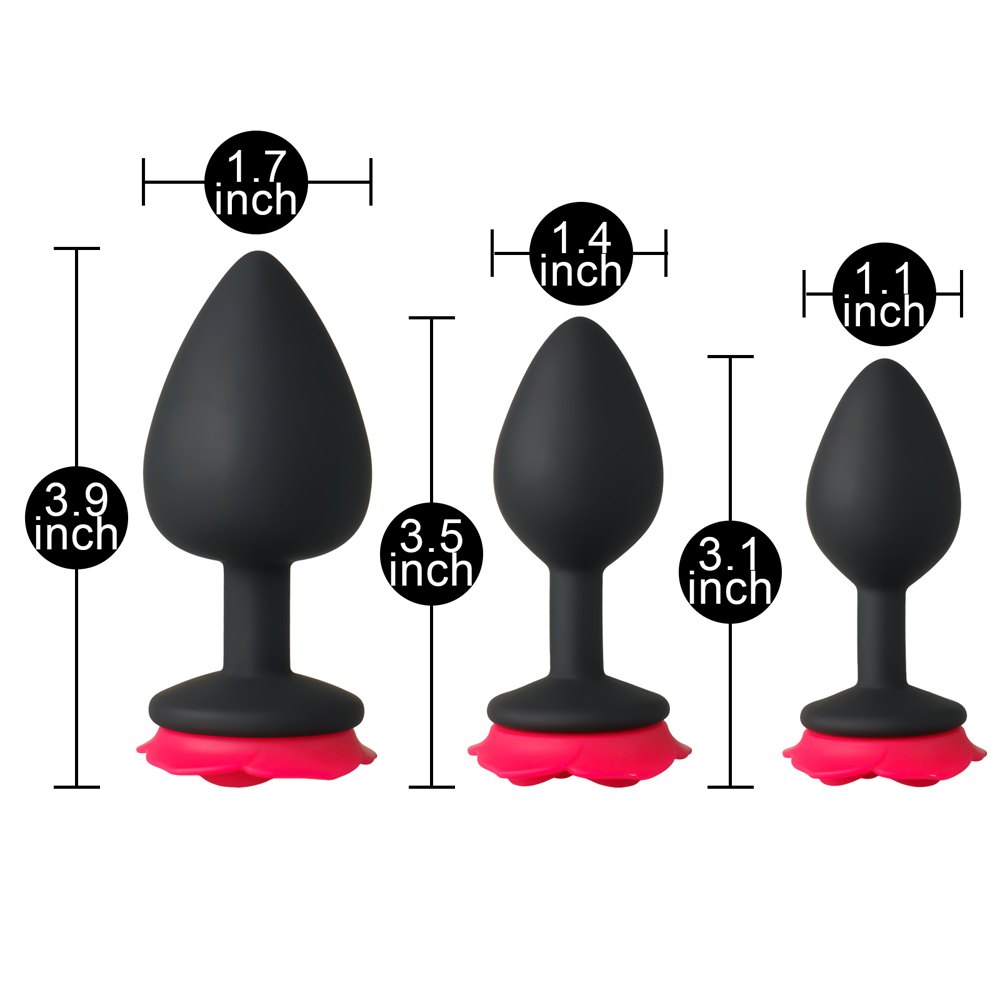 TOYBOY Trio Anubis Butt Plug Set with red Rose Flower - Image 2