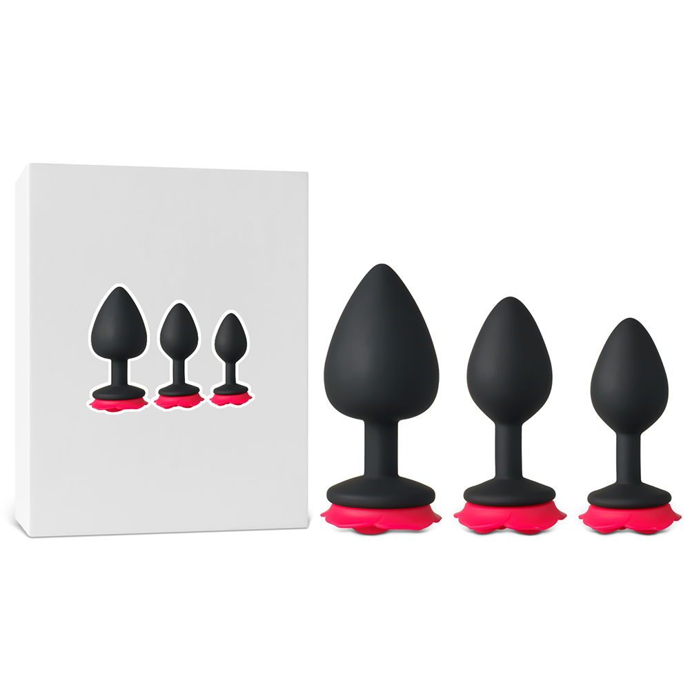 TOYBOY Trio Anubis Butt Plug Set with red Rose Flower - Image 6