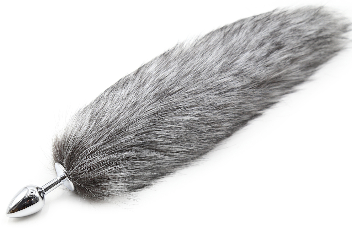 Grey faux fur Fox tail with metal butt plug LARGE - Image 6