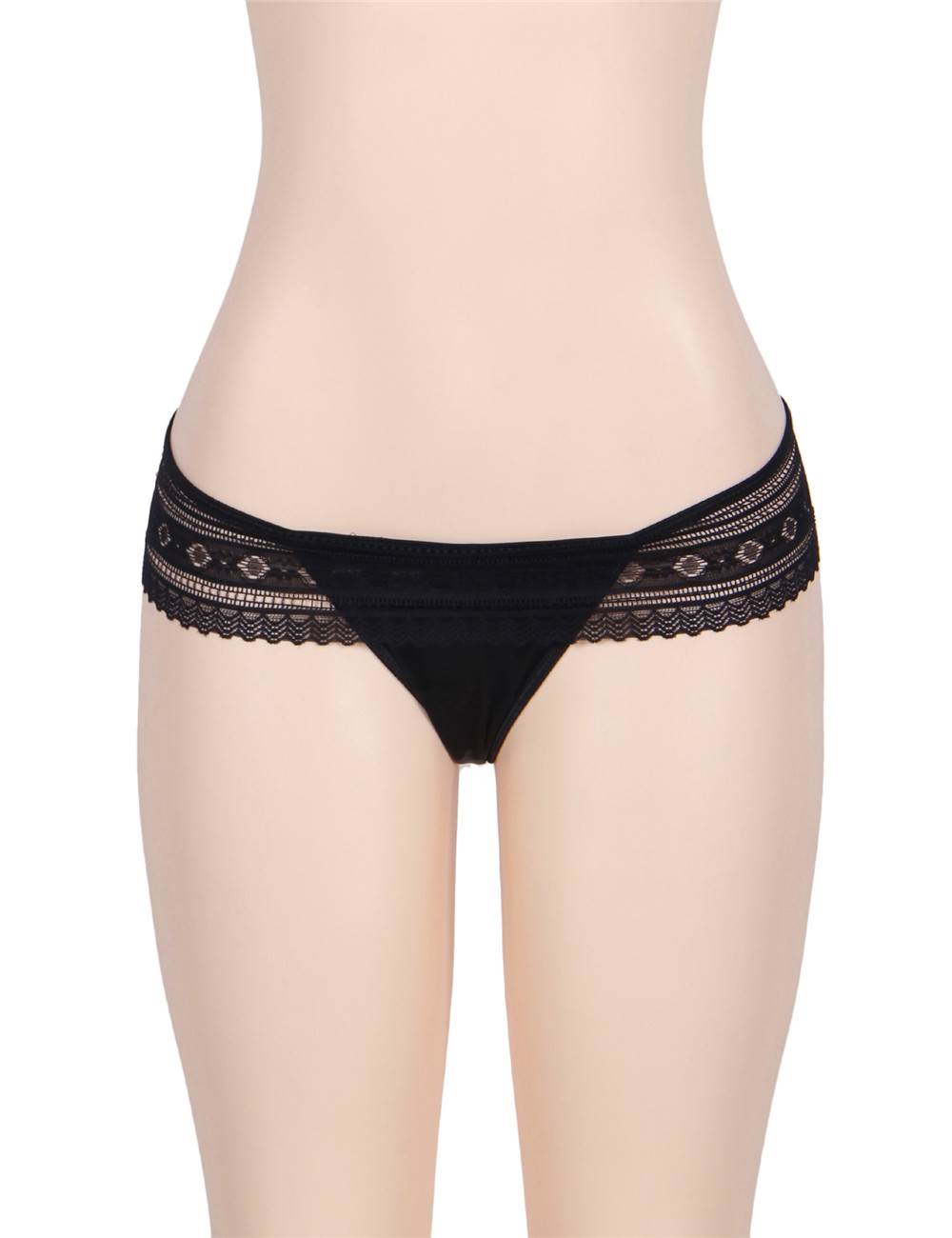 PLUS SIZE Low Rise Lace Thong Black - Image 4