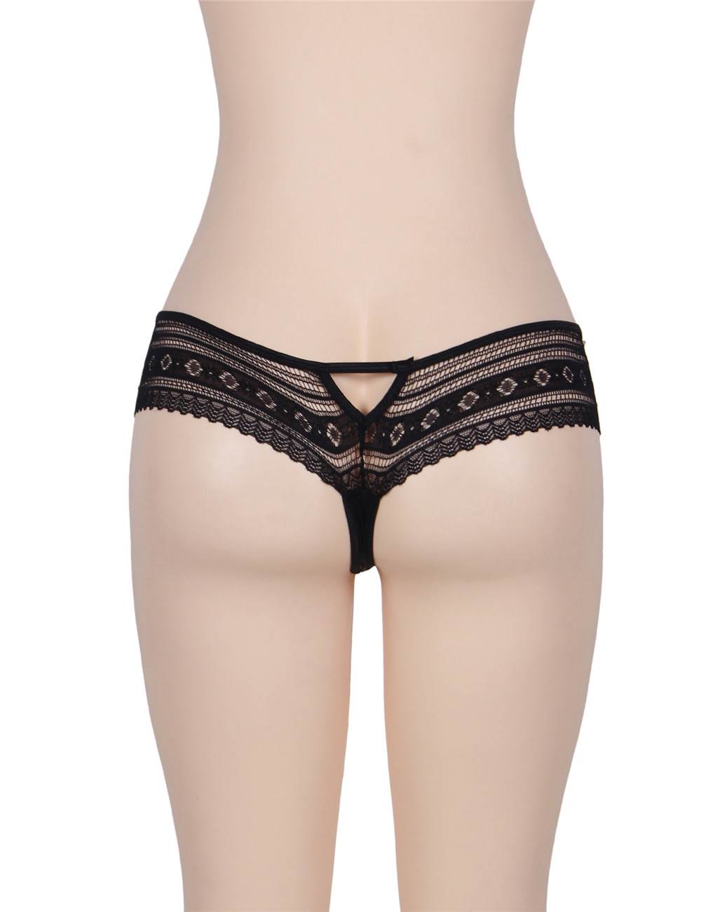 PLUS SIZE Low Rise Lace Thong Black - Image 3