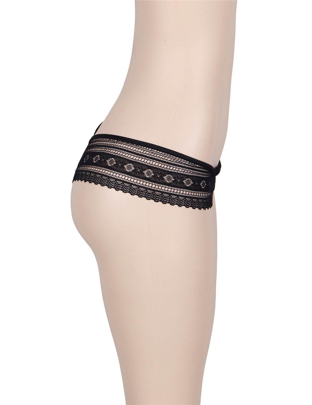 PLUS SIZE Low Rise Lace Thong Black - Image 5