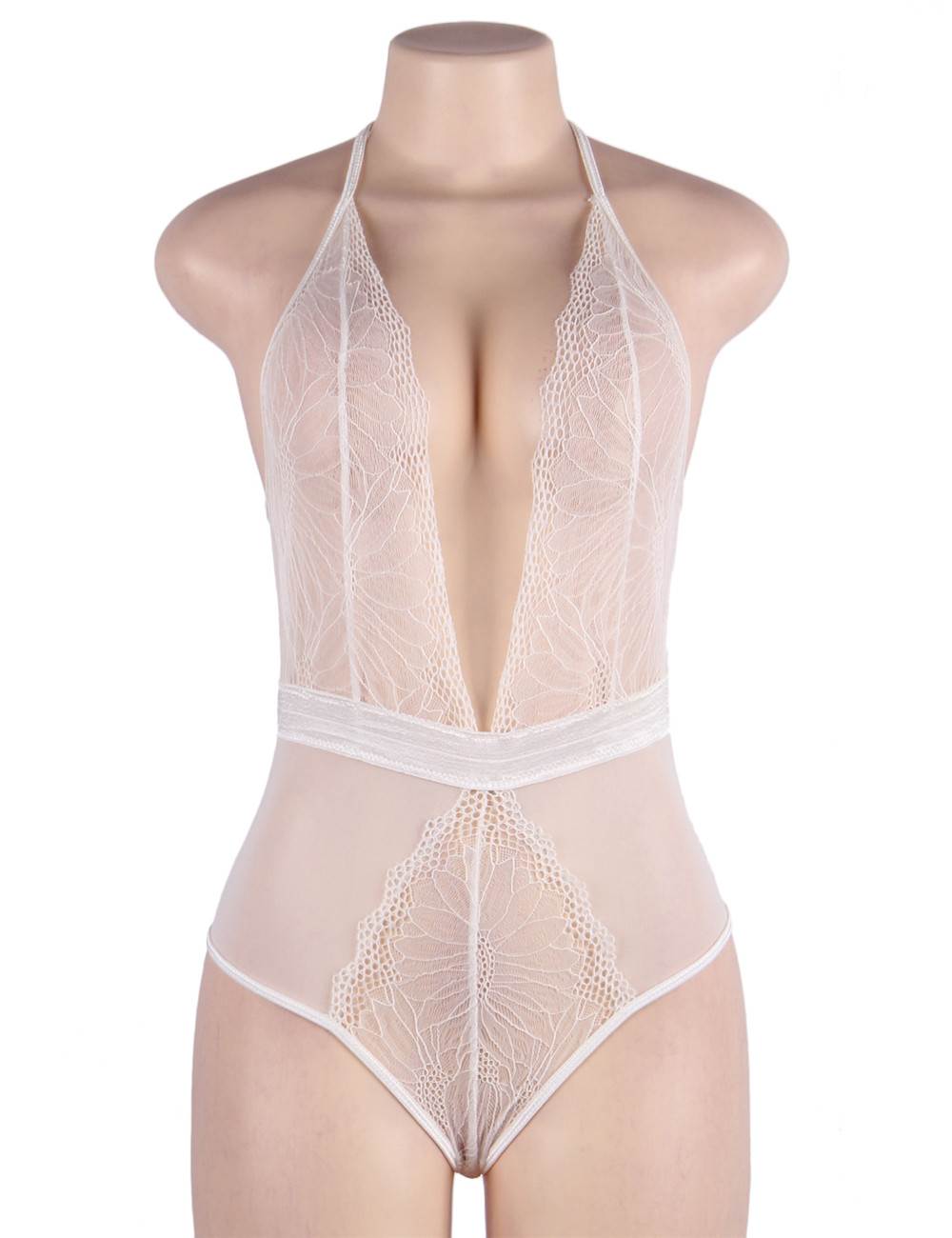 White Teddy Lingerie with Lace Front - Image 4