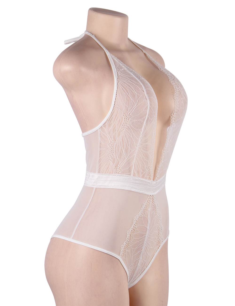 White Teddy Lingerie with Lace Front - Image 3