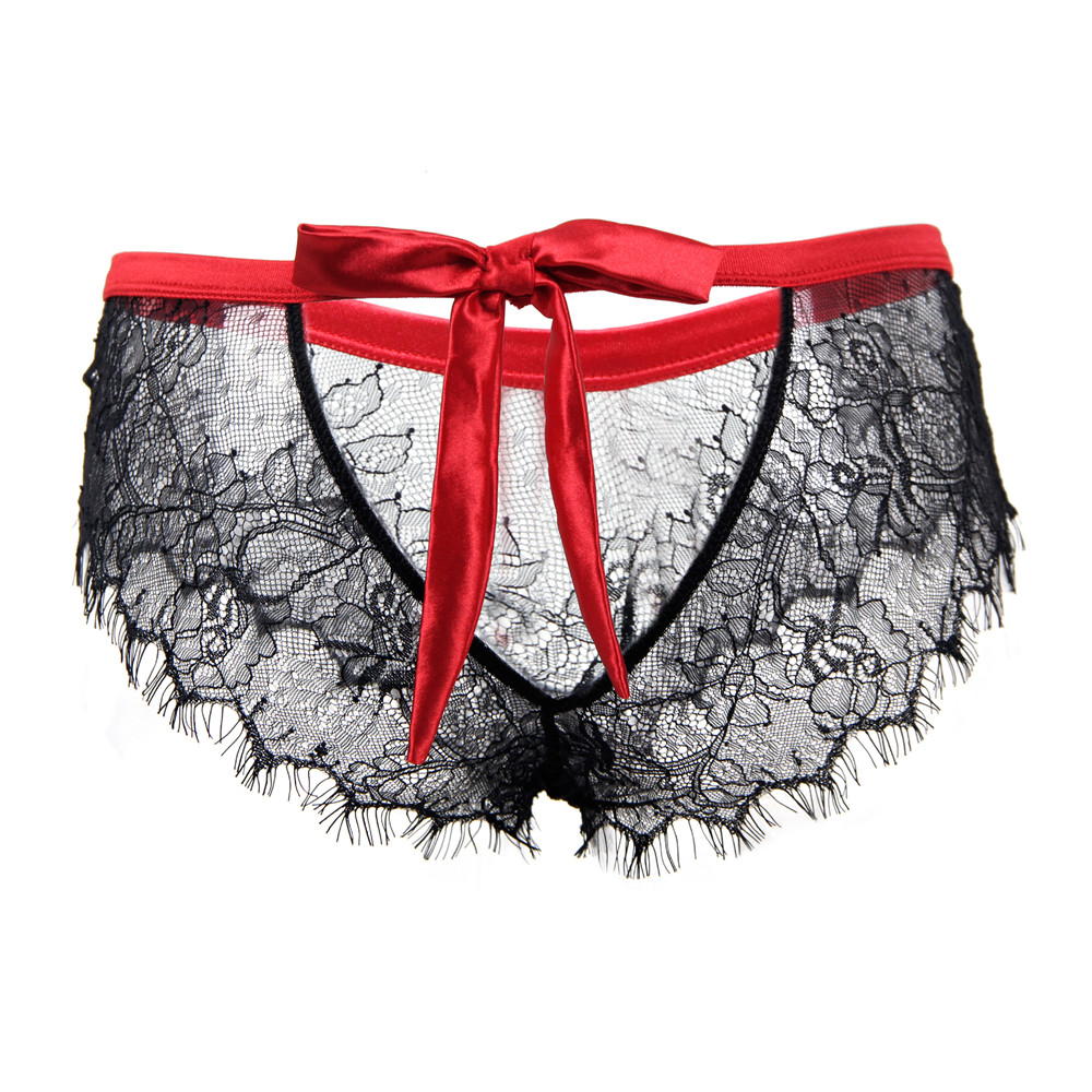 Black Lace Knickers with Red Bow Back - Image 4