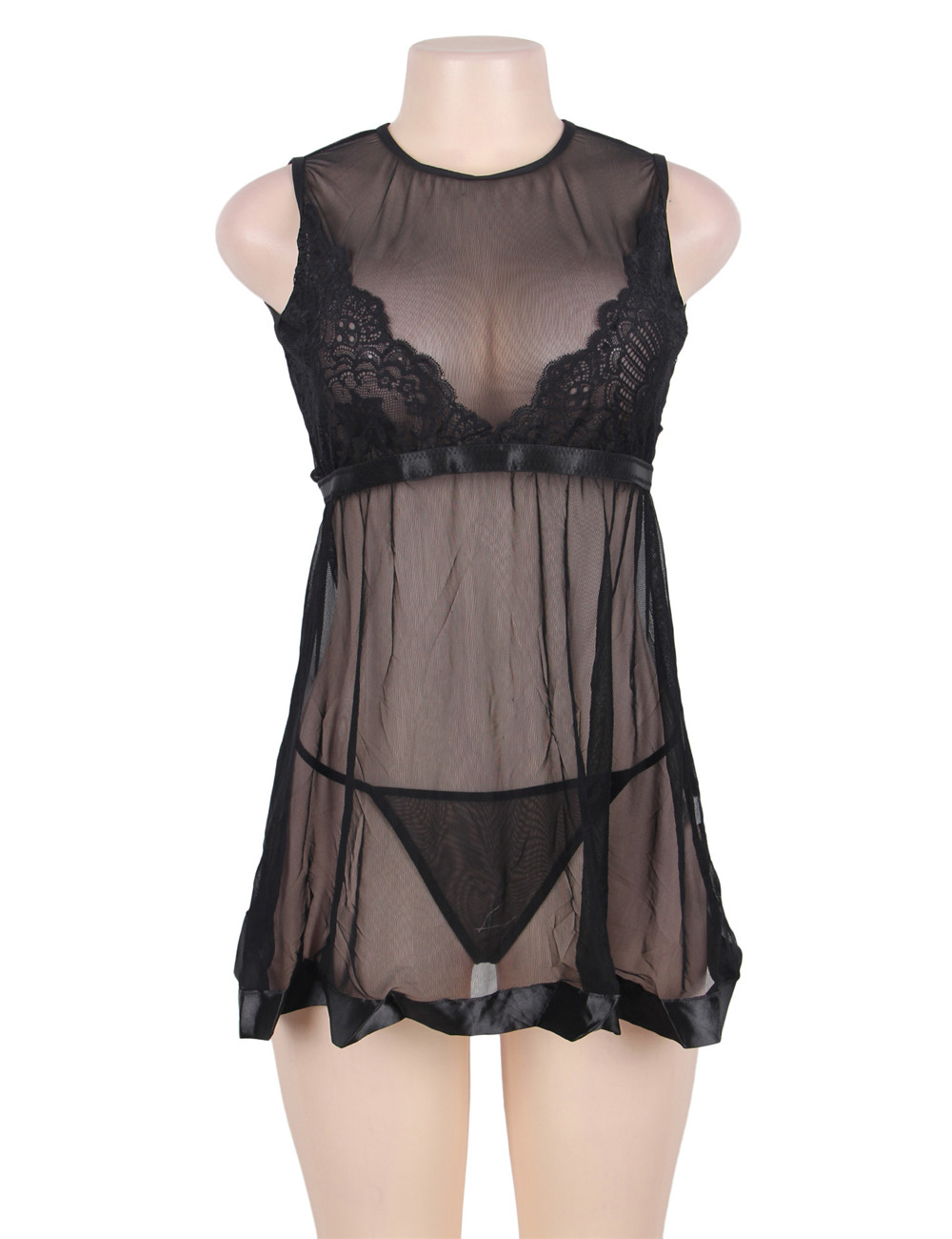 Flared Mesh Babydoll Set Black - Image 3