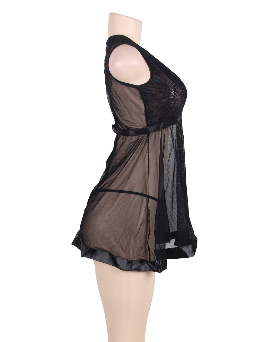 Flared Mesh Babydoll Set Black - Image 5
