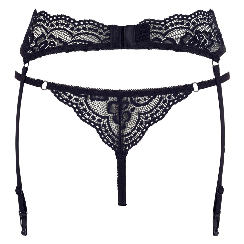 Black Floral Lace Suspender Belt with String - Image 4