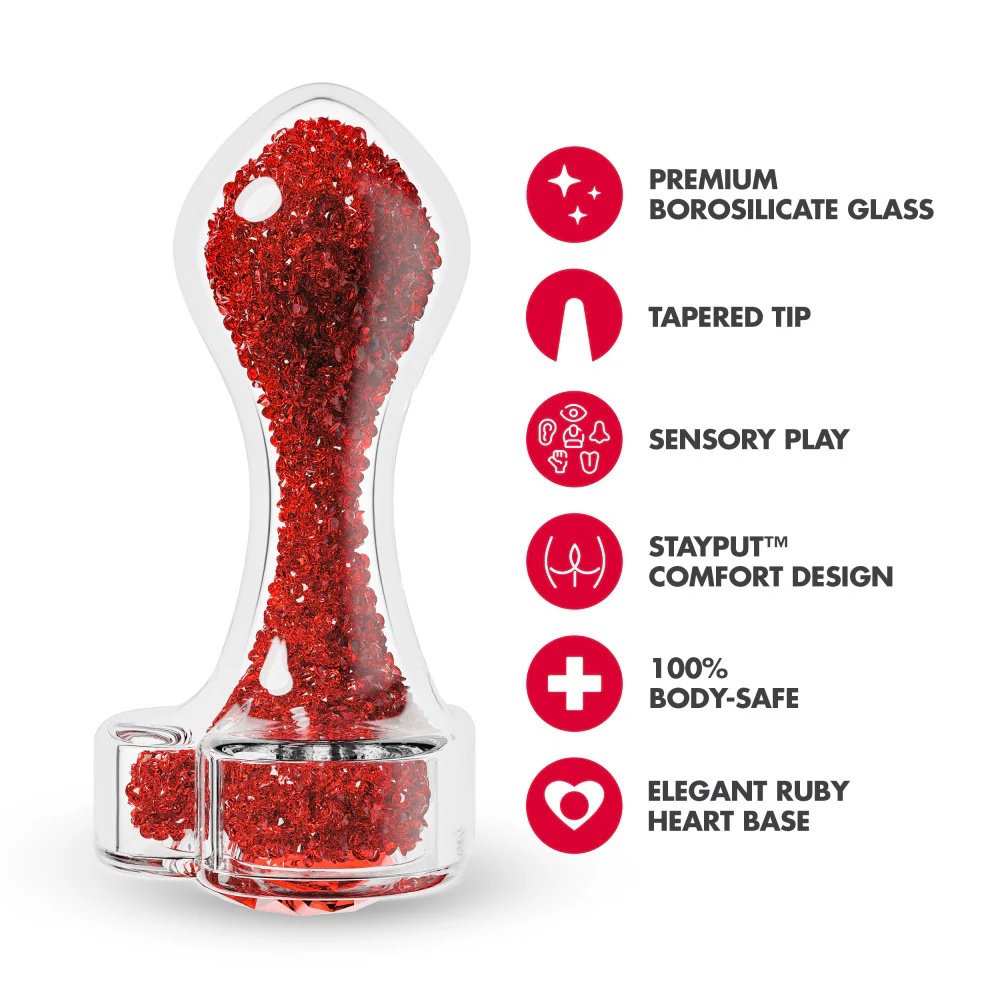 TOYBOY JAMAL Clear Glass Anal Plug with Red Heart Gem - Image 2