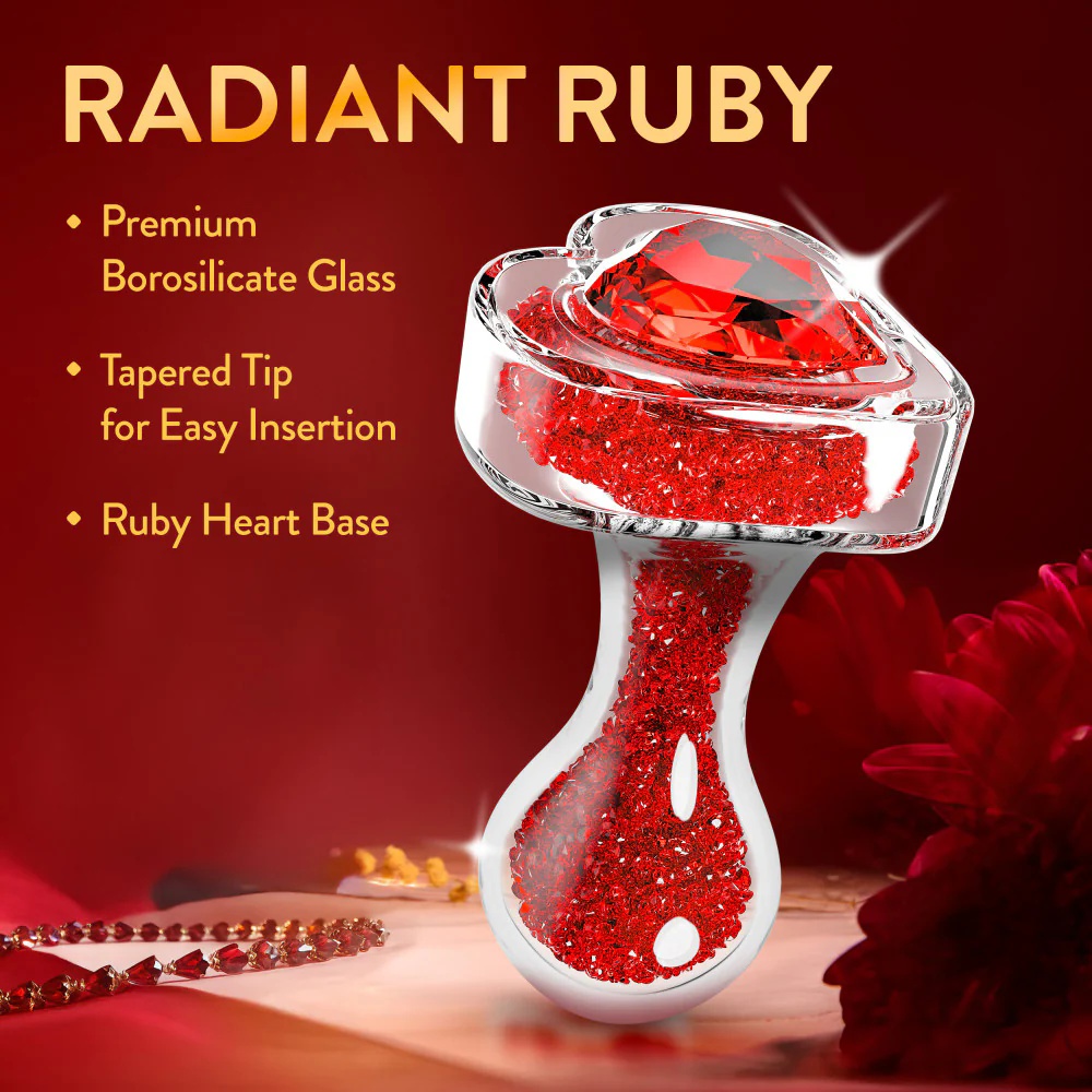 TOYBOY JAMAL Clear Glass Anal Plug with Red Heart Gem - Image 4